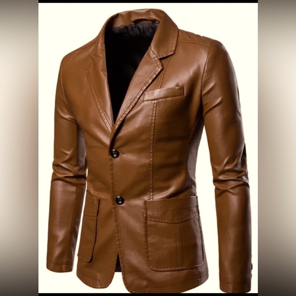Mens New Faux Leather Light Brown Sport Jacket